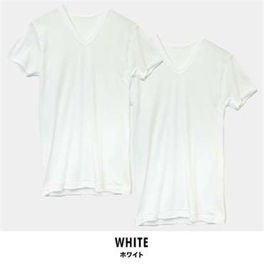 パレコレ メンズコットンドライフライス半袖Ｖネックシャツ2P【COTTON DRY】(ホワイト-M)