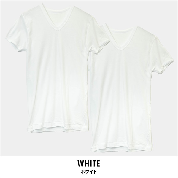 パレコレ メンズコットンドライフライス半袖Ｖネックシャツ2P【COTTON DRY】(ホワイト-M)