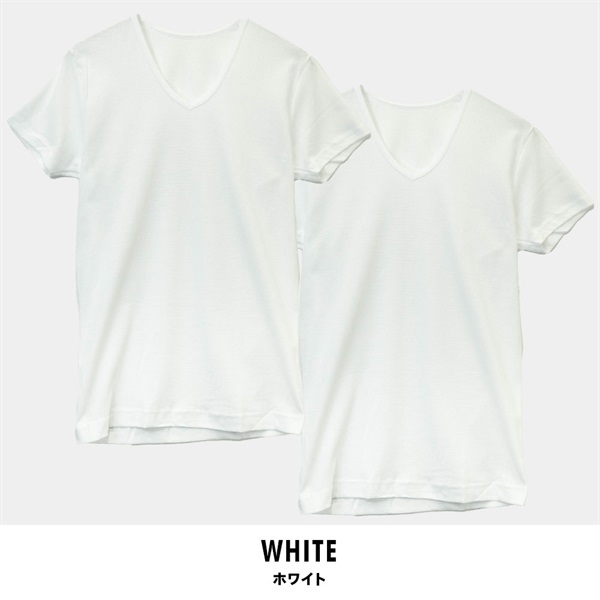 パレコレ メンズコットンドライカノコ半袖Ｖネックシャツ2P【COTTON DRY】(ホワイト-M)