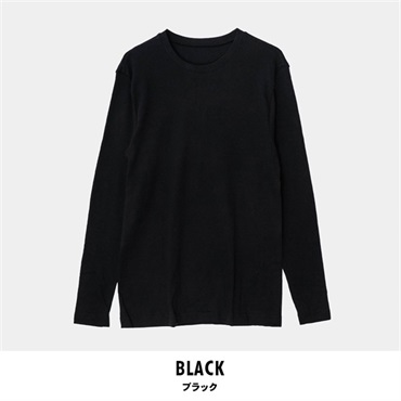 パレコレ/ホットライフ メンズ綿100%吸湿発熱クルーネック長袖インナートップス(ブラック-S)