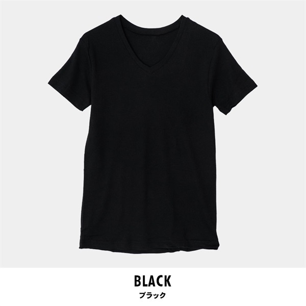 パレコレ/ホットライフ メンズ綿100%吸湿発熱Vネック半袖インナートップス(ブラック-M)