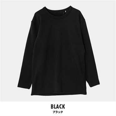 パレコレ/ホットライフ メンズ綿混裏ボアクルーネック長袖トップス(ブラック-M)