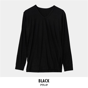 パレコレ/ホットライフ メンズ保湿吸湿発熱Vネック長袖インナートップス(ブラック-M)
