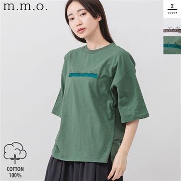m.m.o(エムエムオー) レディース刺繍ロゴラウンドヘムカットソー
