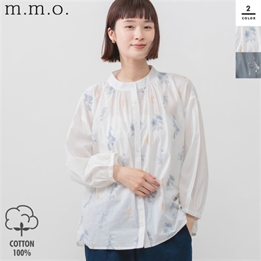 m.m.o(エムエムオー) レディース前開き刺繍ギャザーブラウス刺繍ブラウス