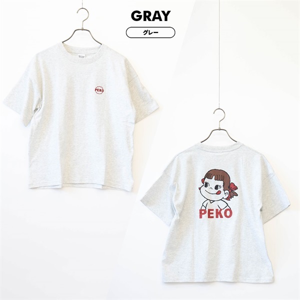 ペコちゃん/PEKO バックプリント天竺クルーネック半袖Tシャツ(グレー-M)