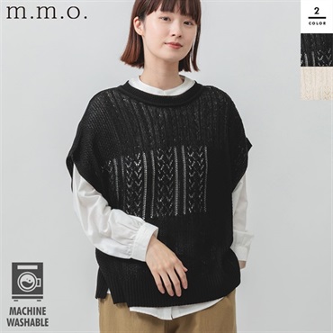 m.m.o.(エムエムオー) レディース麻タッチニットベスト＆布帛スタンドカラーブラウス