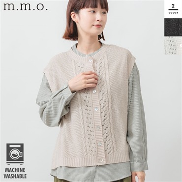 m.m.o.(エムエムオー) レディース前開き麻タッチベスト＆布帛スタンドカラーブラウス