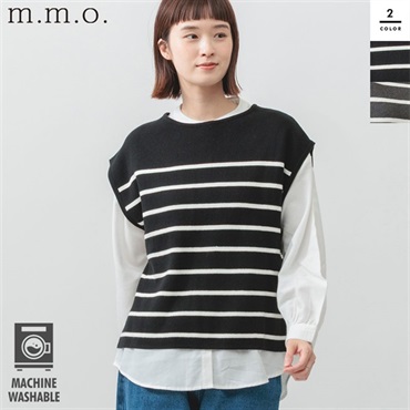 m.m.o.(エムエムオー) レディースアンサンブルリブニットベスト＆ブラウス洗える2点セット