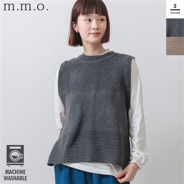 m.m.o.(エムエムオー) レディースもっちりニット柄ヨークベスト