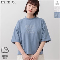 m.m.o(エムエムオー) レディース太ステッチロゴ刺繍五分袖Tシャツ