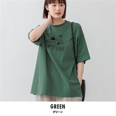 m.m.o.(エムエムオー) レディース刺繍チュニックＴシャツ(グリーン-M)