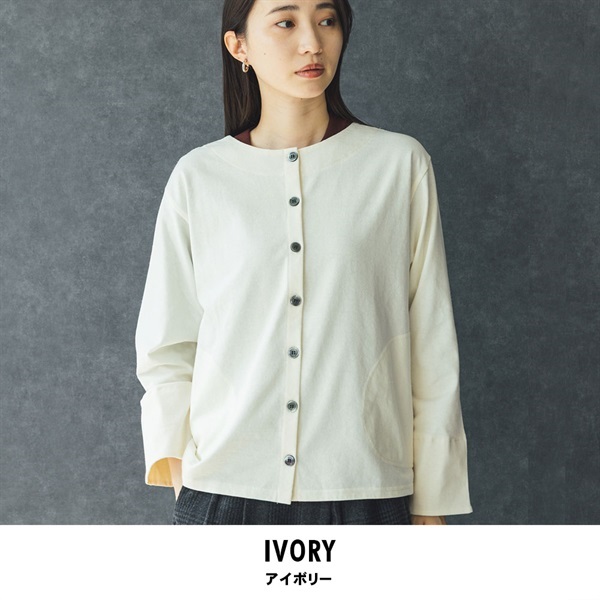 m.m.o.(エムエムオー) レディースバスククルーネックカーディガン(アイボリー-M)