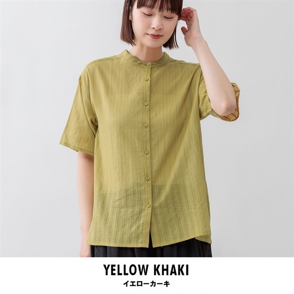 m.m.o.(エムエムオー) レディースストライプドビーブラウス(イエローカーキ-M)