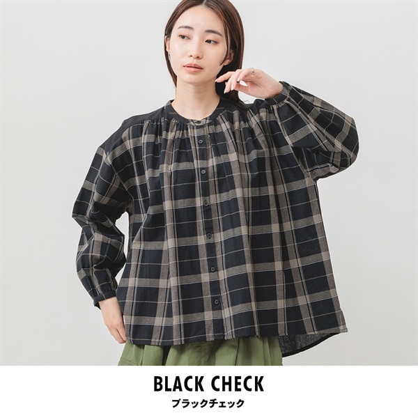 m.m.o.(エムエムオー) レディース先染めチェック長袖ブラウス(ブラックチェック-M)