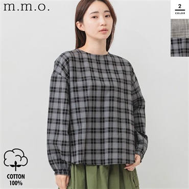 m.m.o.(エムエムオー) レディースチェックギャザー長袖ブラウス