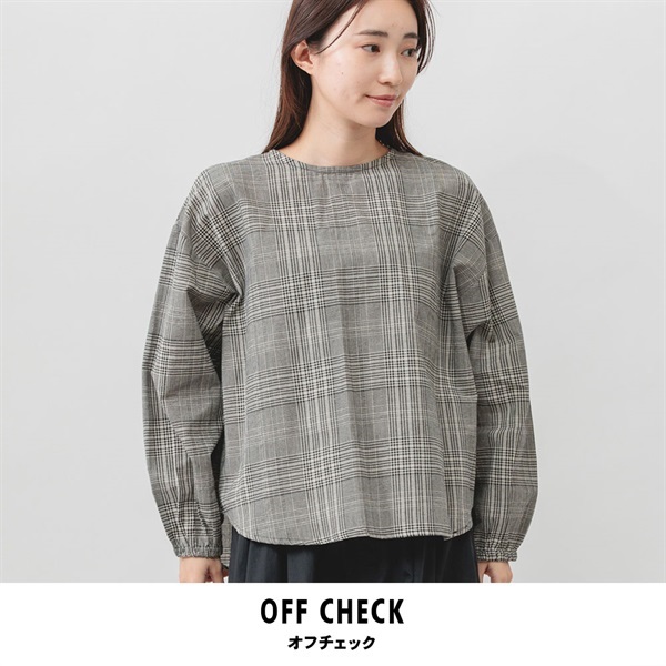 m.m.o.(エムエムオー) レディースチェックギャザー長袖ブラウス(オフチェック-M)