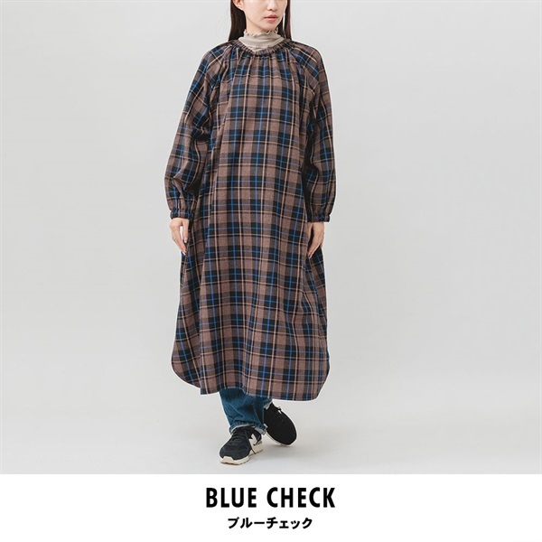 m.m.o.(エムエムオー) レディース2WAY前開きチェックワンピース(ブルーチェック-M)