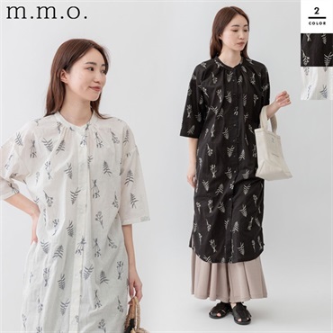 m.m.o(エムエムオー) レディースキャンブリック5分袖刺繍ワンピース
