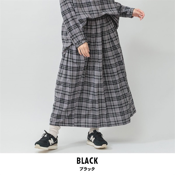 m.m.o.(エムエムオー) レディースチェック先染めタックスカート(ブラック-M)