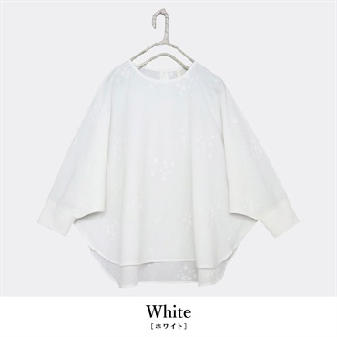 cloudnine(クラウドナイン) 綿麻小花刺繍ドルマン袖ゆったりブラウス(ホワイト-M-L)