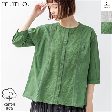 m.m.o(エムエムオー) レディース刺繍レース切替ブラウス