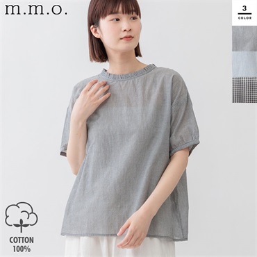 m.m.o(エムエムオー) レディースフリル襟プリントブラウス