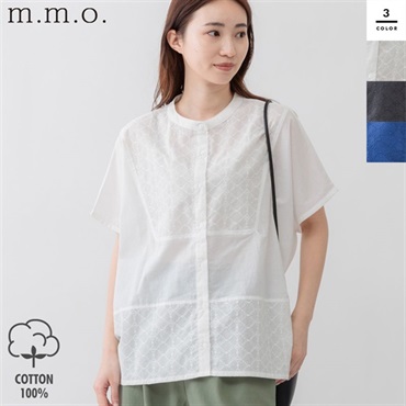 m.m.o(エムエムオー) レディース刺繍切替前開きブラウス