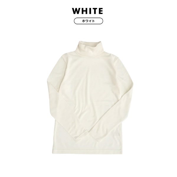 ふんわり裏起毛 タートルネックTシャツ(ホワイト-M)