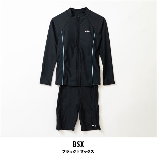 FILA(フィラ) レディースフルジップ長袖セパレートフィットネス水着(ブラック×サックス-M)