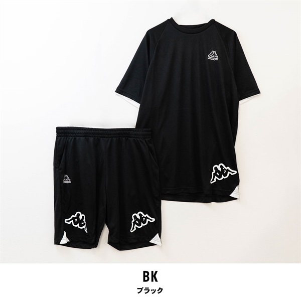 Kappa(カッパ) メンズスポーツ用半袖Tシャツ＆ハーフパンツセット(ブラック-M)