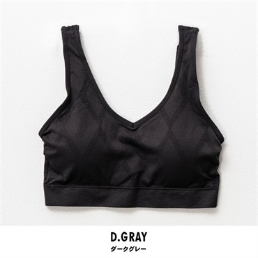 パレコレ レディースCICA＆ビタミンチェック柄ストレッチノンワイヤースポーツブラ(ダークグレー-M)