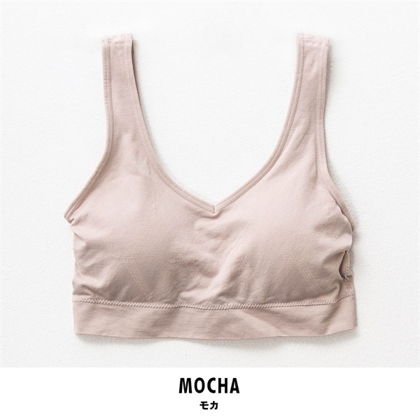 パレコレ レディースCICA＆ビタミンチェック柄ストレッチノンワイヤースポーツブラ(モカ-M)