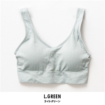 パレコレ レディースCICA＆ビタミン針抜き模様ストレッチノンワイヤースポーツブラ(ライトグリーン-M)