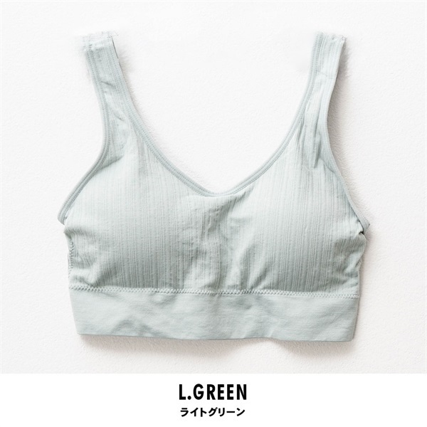 パレコレ レディースCICA＆ビタミン針抜き模様ストレッチノンワイヤースポーツブラ(ライトグリーン-M)