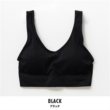 パレコレ レディースCICA＆ビタミン針抜き模様ストレッチノンワイヤースポーツブラ(ブラック-M)