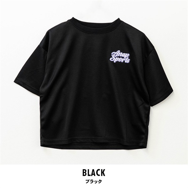 ANAP SPORTS(アナップスポーツ) キッズメッシュラメ半袖Tシャツ(ブラック-140cm)
