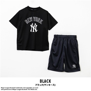 MLB(エムエルビー) キッズメッシュ刺繍Tシャツ＆ハーフパンツ上下セット(ブラック(ヤンキース)-140cm)