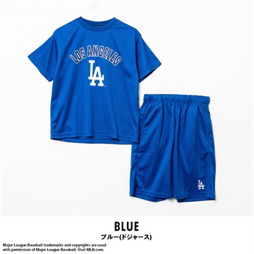 MLB(エムエルビー) キッズメッシュ刺繍Tシャツ＆ハーフパンツ上下セット(ブルー(ドジャース)-140cm)