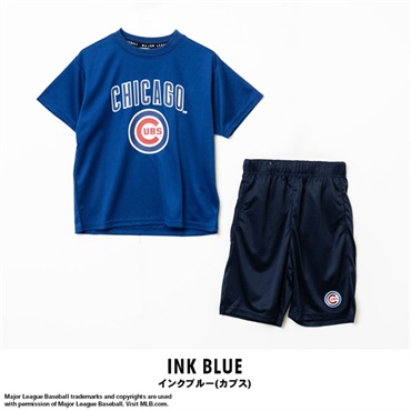 MLB(エムエルビー) キッズメッシュ刺繍Tシャツ＆ハーフパンツ上下セット(インクブルー(カブス)-140cm)