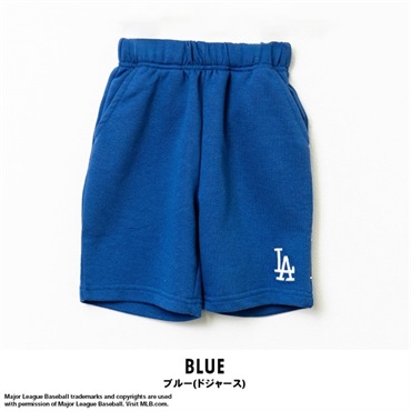 MLB(エムエルビー) キッズ裏毛刺繍プリントハーフパンツ(ブルー(ドジャース)-80cm)