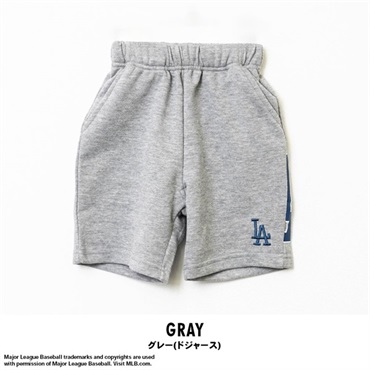 MLB(エムエルビー) キッズ裏毛刺繍プリントハーフパンツ(グレー(ドジャース)-80cm)