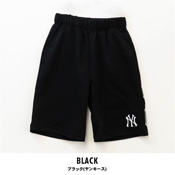 MLB(エムエルビー) キッズ裏毛刺繍ハーフパンツ(ブラック(ヤンキース)-140cm)