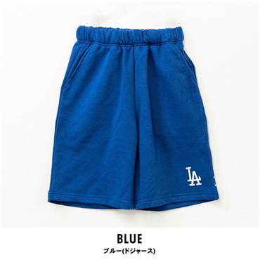 MLB(エムエルビー) キッズ裏毛刺繍ハーフパンツ(ブルー(ドジャース)-140cm)