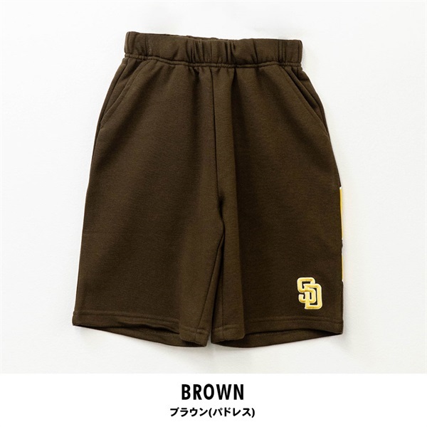 MLB(エムエルビー) キッズ裏毛刺繍ハーフパンツ(ブラウン(パドレス)-140cm)