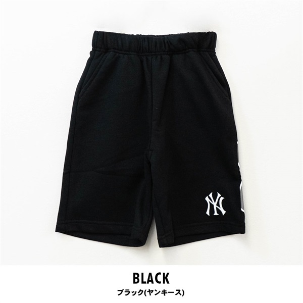 MLB(エムエルビー) キッズ裏毛刺繍ハーフパンツ(ブラック(ヤンキース)-110cm)