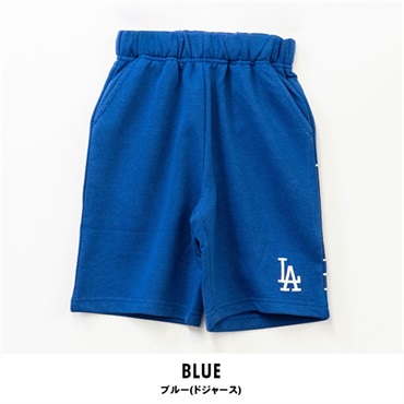 MLB(エムエルビー) キッズ裏毛刺繍ハーフパンツ(ブルー(ドジャース)-110cm)