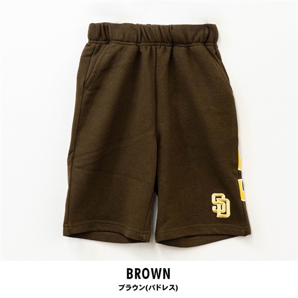 MLB(エムエルビー) キッズ裏毛刺繍ハーフパンツ(ブラウン(パドレス)-110cm)
