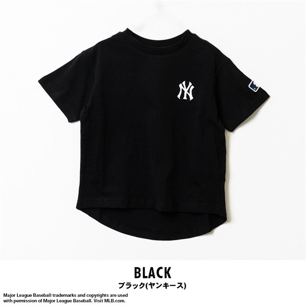 MLB(エムエルビー) キッズ天竺プリント半袖Tシャツ(ブラック(ヤンキース)-80cm)