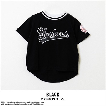 MLB(エムエルビー) キッズ天竺プリントワッペン半袖Tシャツ(ブラック(ヤンキース)-80cm)